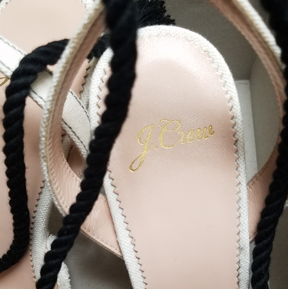 NIB J. Crew Canvas Heels Ankle Rope Tie Fringe 9 - Picture 3 of 11